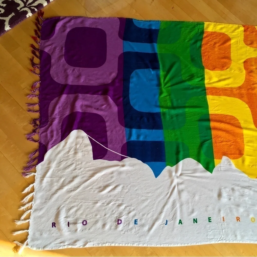 Colorful, Rainbow, Art Deco, Pashmina Style Fringe Wrap Scarf from Brazil